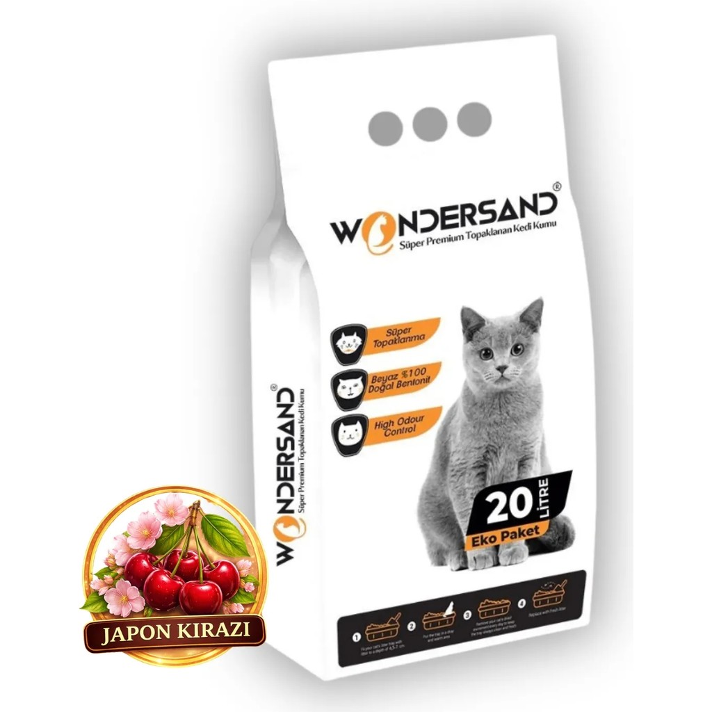 Wondersand 20 Lt Beyaz Bentonit Ince Tane Japon Kirazı Kokulu Süper Topaklanan Premium Kedi Kumu Evcil Hayvan Ürünleri Fiyatı