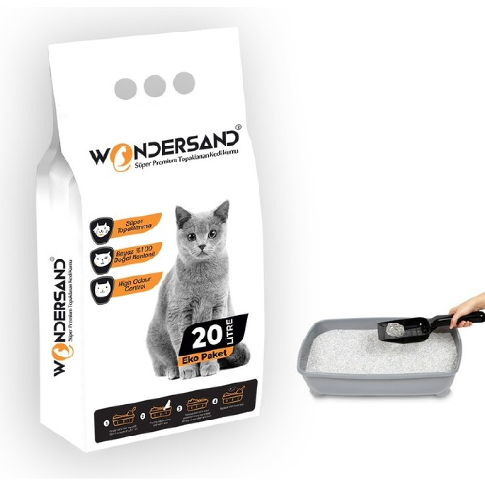 Wondersand 20 Lt Beyaz Bentonit Ince Tane Kokusuz Süper Topaklanan Premium Kedi Kumu Evcil Hayvan Ürünleri Fiyatı