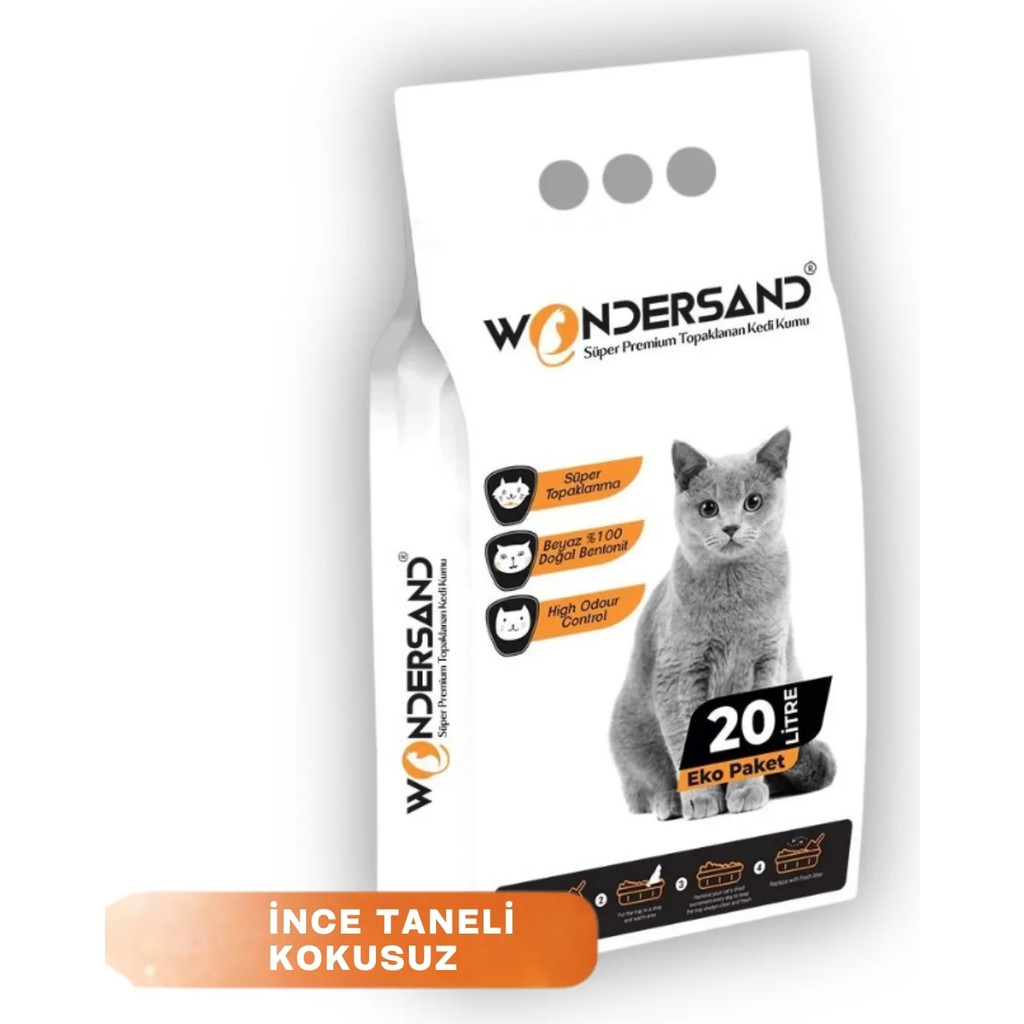 Wondersand 20 Lt Beyaz Bentonit Ince Tane Kokusuz Süper Topaklanan Premium Kedi Kumu Evcil Hayvan Ürünleri Fiyatı