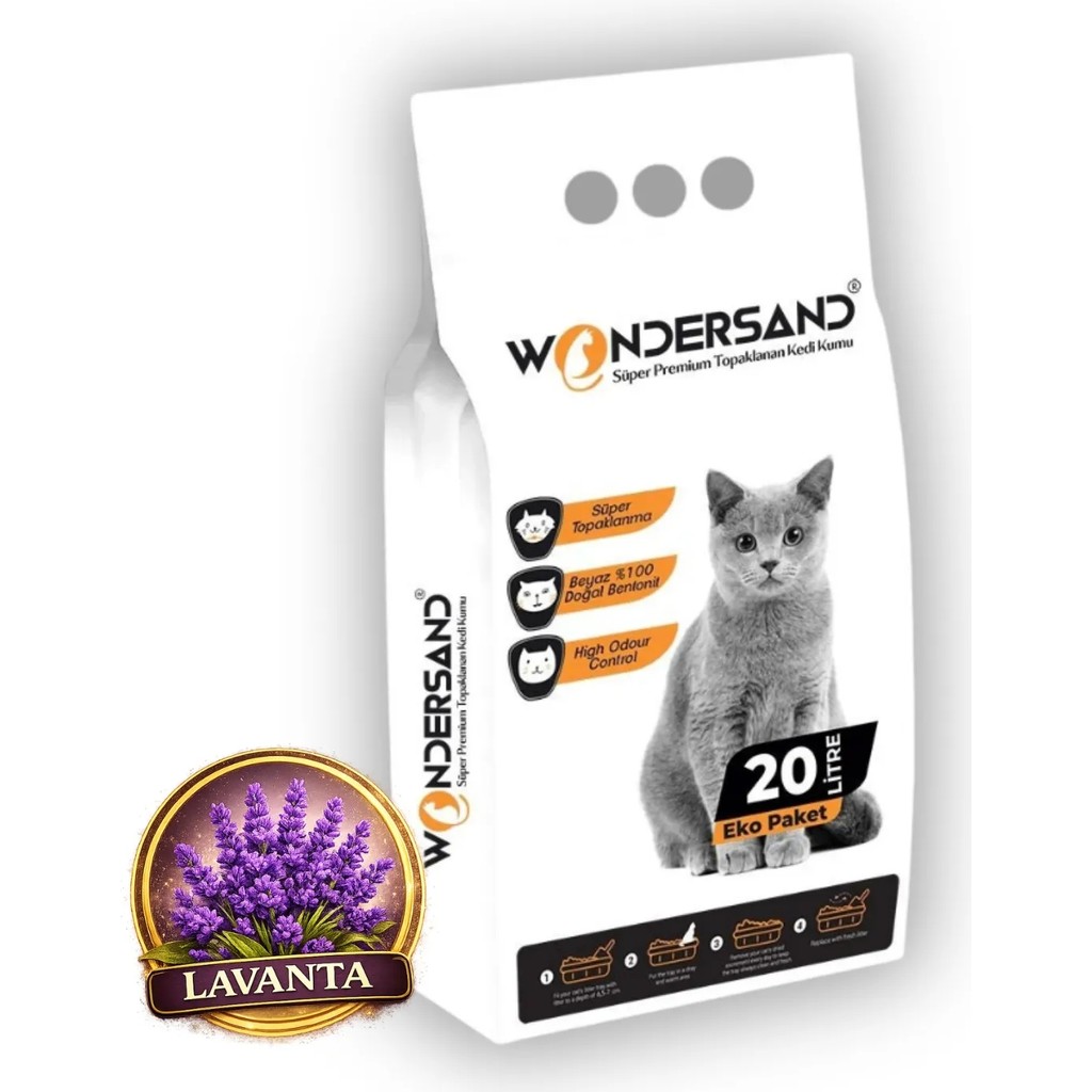Wondersand 20 Lt Beyaz Bentonit İnce Tane Lavanta Kokulu Süper Topaklanan Premium Kedi Kumu Evcil Hayvan Ürünleri Fiyatı