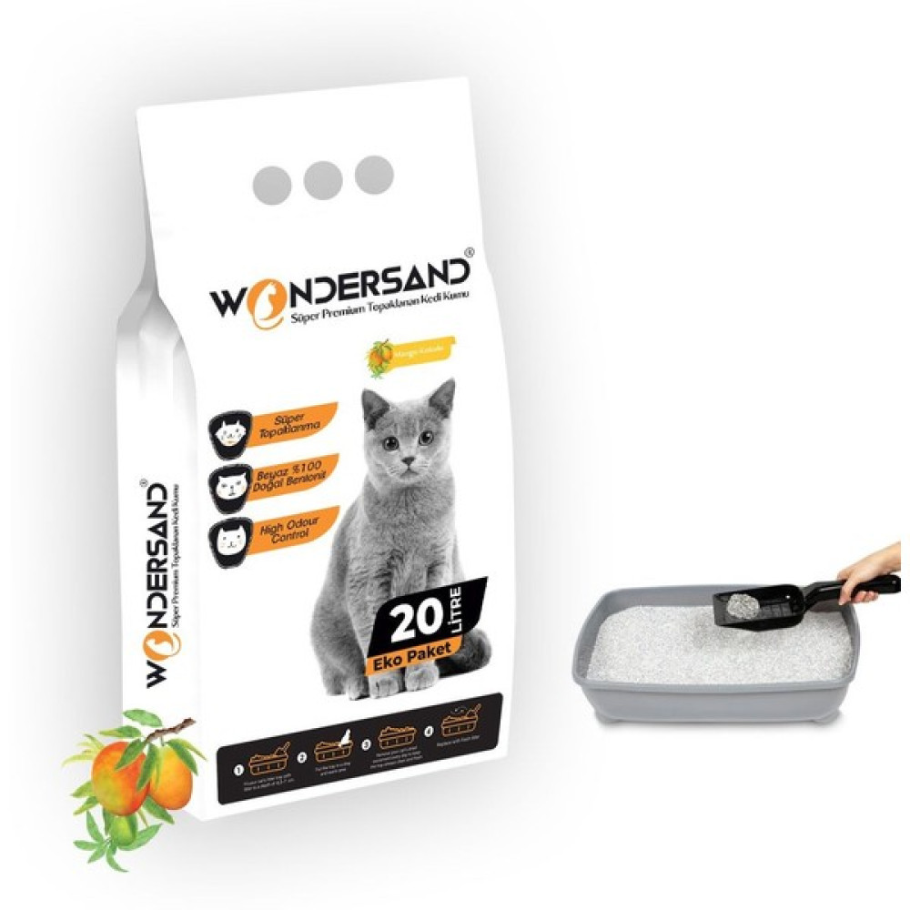 Wondersand 20 Lt Beyaz Bentonit Ince Tane Mango Kokulu Süper Topaklanan Premium Kedi Kumu Evcil Hayvan Ürünleri Fiyatı