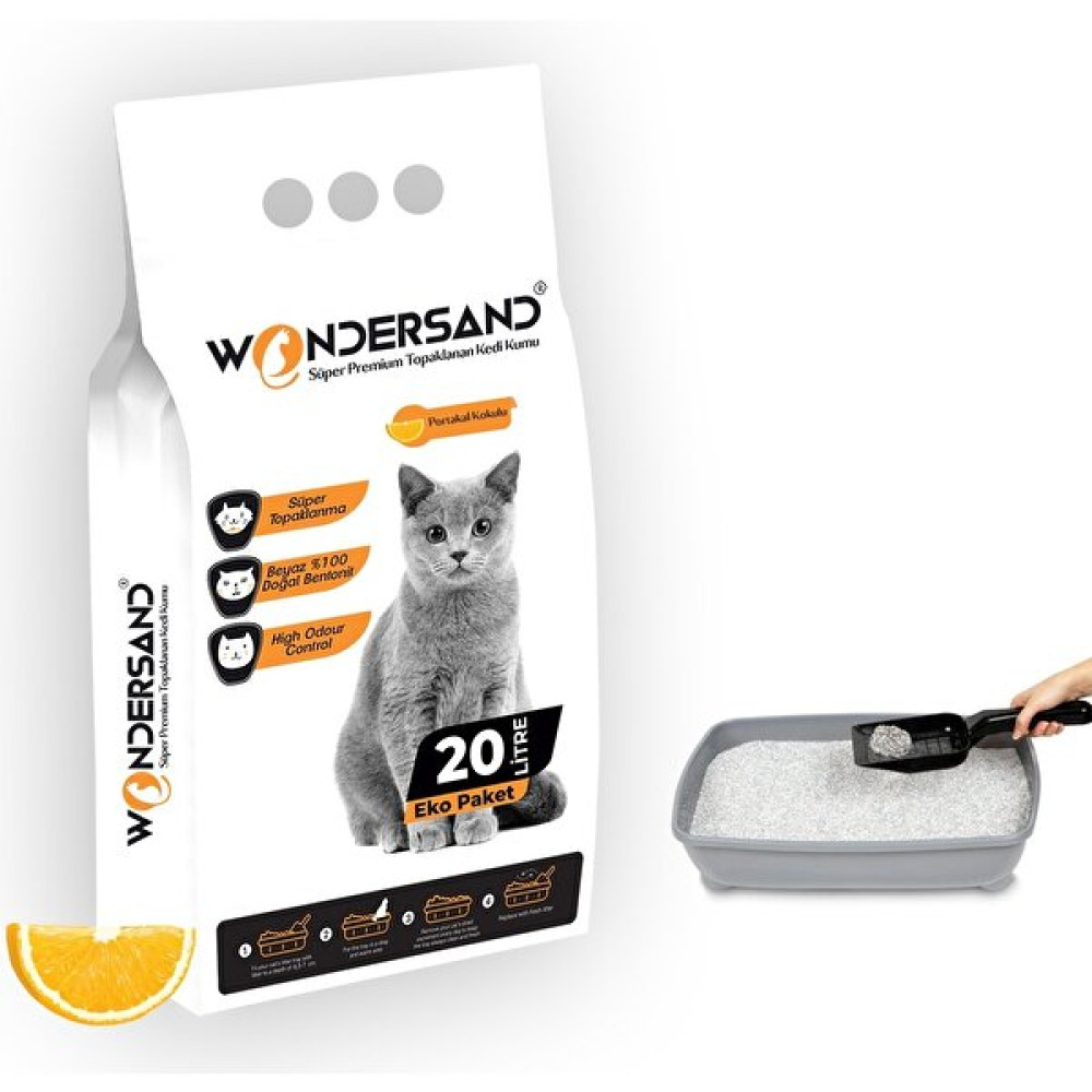 Wondersand 20 Lt Beyaz Bentonit Ince Tane Portakal Kokulu Süper Topaklanan Premium Kedi Kumu Evcil Hayvan Ürünleri Fiyatı
