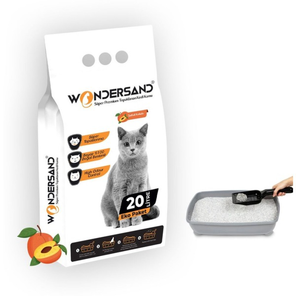 Wondersand 20 Lt Beyaz Bentonit Ince Tane Şeftali Kokulu Süper Topaklanan Premium Kedi Kumu Evcil Hayvan Ürünleri Fiyatı