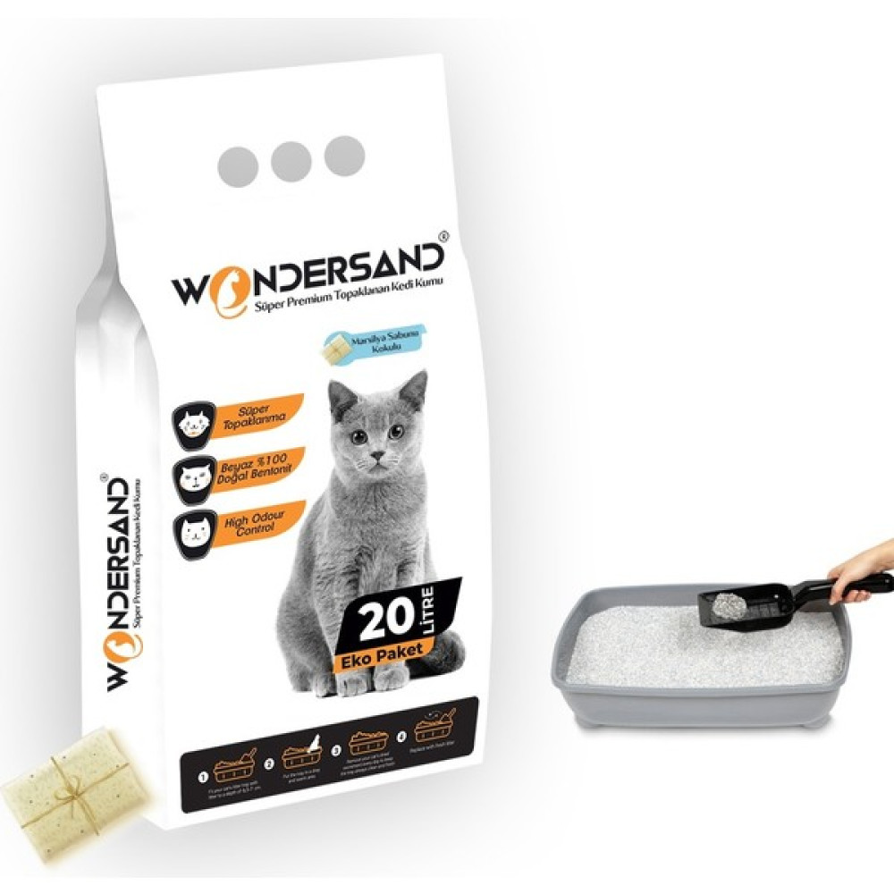 Wondersand 20 Lt Beyaz Bentonit Kalın Tane Sabun Kokulu Süper Topaklanan Premium Kedi Kumu Evcil Hayvan Ürünleri Fiyatı