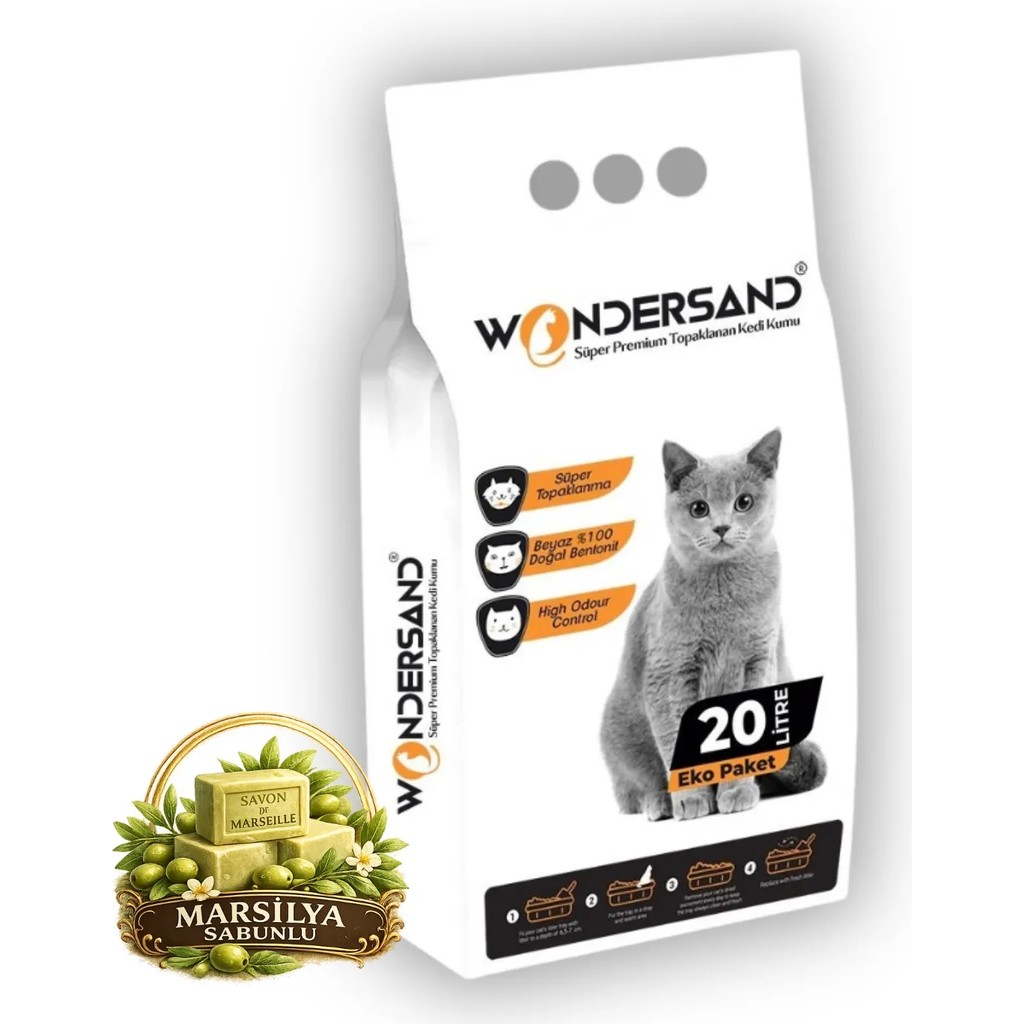 Wondersand 20 Lt Beyaz Bentonit Kalın Tane Sabun Kokulu Süper Topaklanan Premium Kedi Kumu Evcil Hayvan Ürünleri Fiyatı