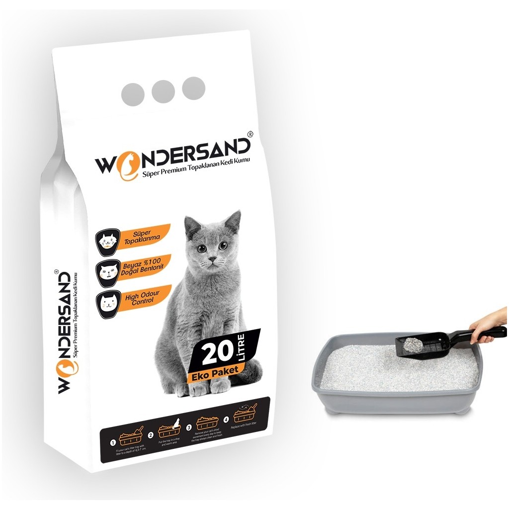 Wondersand 20 Lt Beyaz Bentonit Kokusuz Kalın Tane Kokusuz Süper Topaklanan Premium Kedi Kumu Evcil Hayvan Ürünleri Fiyatı