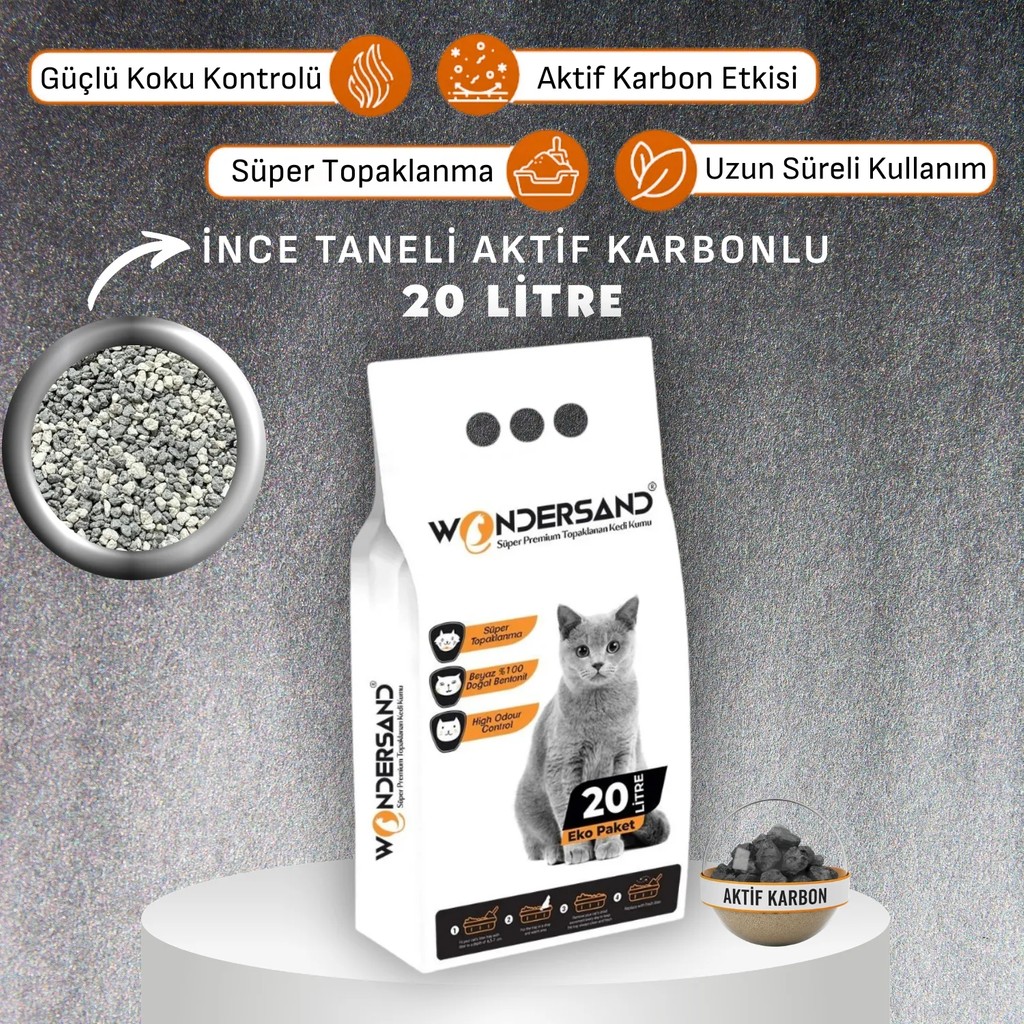 Wondersand 20 Lt Ince Tane Aktif Carbon Kokusuz Süper Topaklanan Premium Kedi Kumu Evcil Hayvan Ürünleri Fiyatı