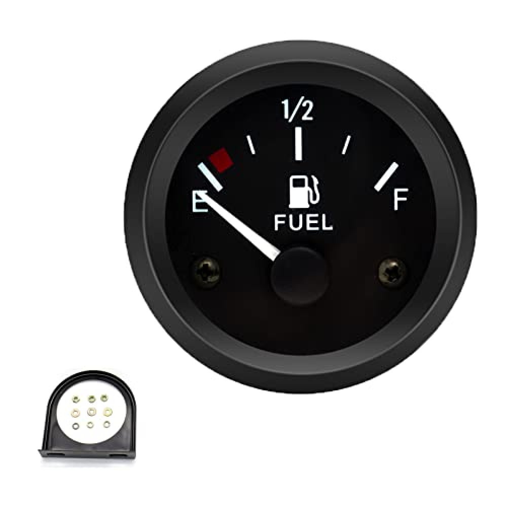 Wonfly 52mm Fuel Level Gauge, 2" E-1/2-F Pointer 12V, Universal Fuel Tank Meter with LED Backlight for Car RV Yacht Boat Motorcycle (White)