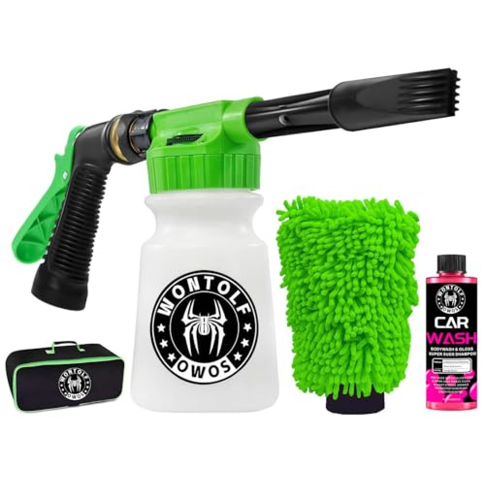 Wontolf Car Wash Foam Gun Foam Cannon with Car Wash Soap, Microfiber Car Wash Mitt, Storage Bag - Car Foam Sprayer Foam Blaster - Connects to Garden Hose - Car Wash Kit - Car Accessories for Men