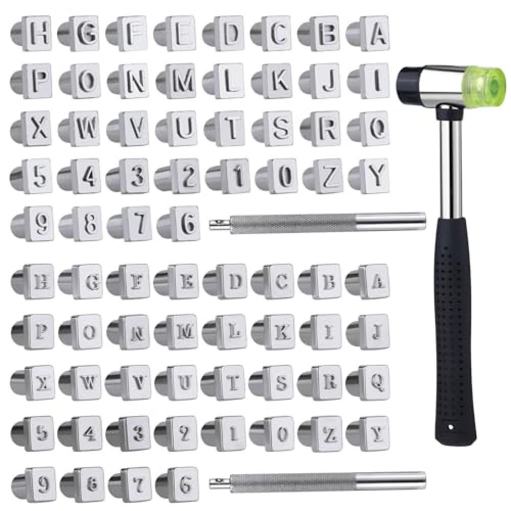 WONVOC Leather Stamping Tools, 75 pcs Leather Carving Tools, Letters and Numbers Patterns, Leather Carving Mallet, Leather Carving Kit, Leather Stamping Tools Geometric, Leathercraft Stamping Tools