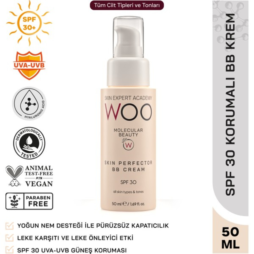 Woo Skin Expert Academy Skin Perfector Cilt Kusursuzlaştıcı & Ton Eşitleyici Kapatıcı Etkili SPF 30 UVA-UVB Güneş Korumalı BB Yüz Kremi 50ml Tüm Ci... Cilt ve Yüz Bakımı Fiyatı