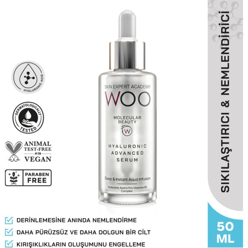 Woo Skin Expert Academy Ultra Hyaluronik Asit Moleküllü Yoğun Nemlendirme, Dolgun Görünüm ve Sıkılaştırma Etkili Cilt Bakım Serumu 50ml Tüm Ciltler... Anti-Aging / Yaşlanma Karşıtı Fiyatı