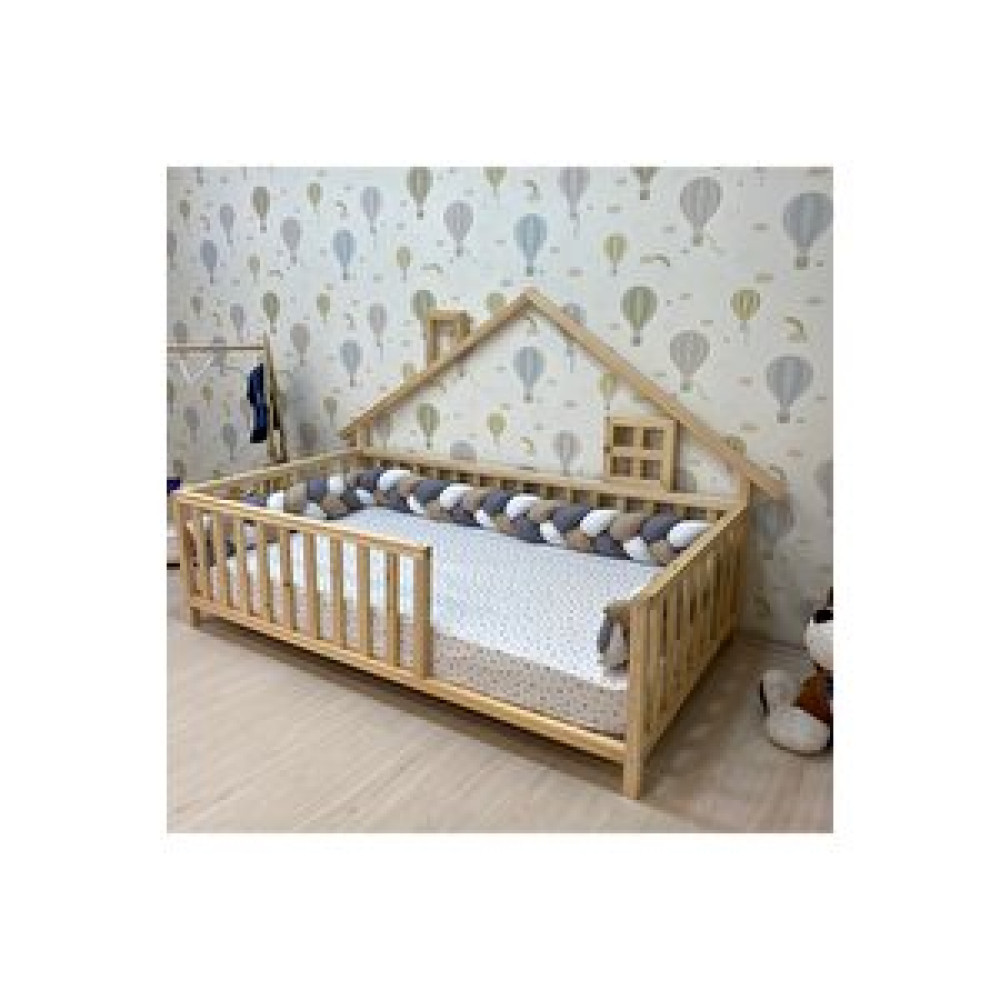 Wood and Montessori Montessori Doğal Ahşap Çatılı Çocuk Yer Yatağı 60x120 cm Bebek Karyolası Fiyatı