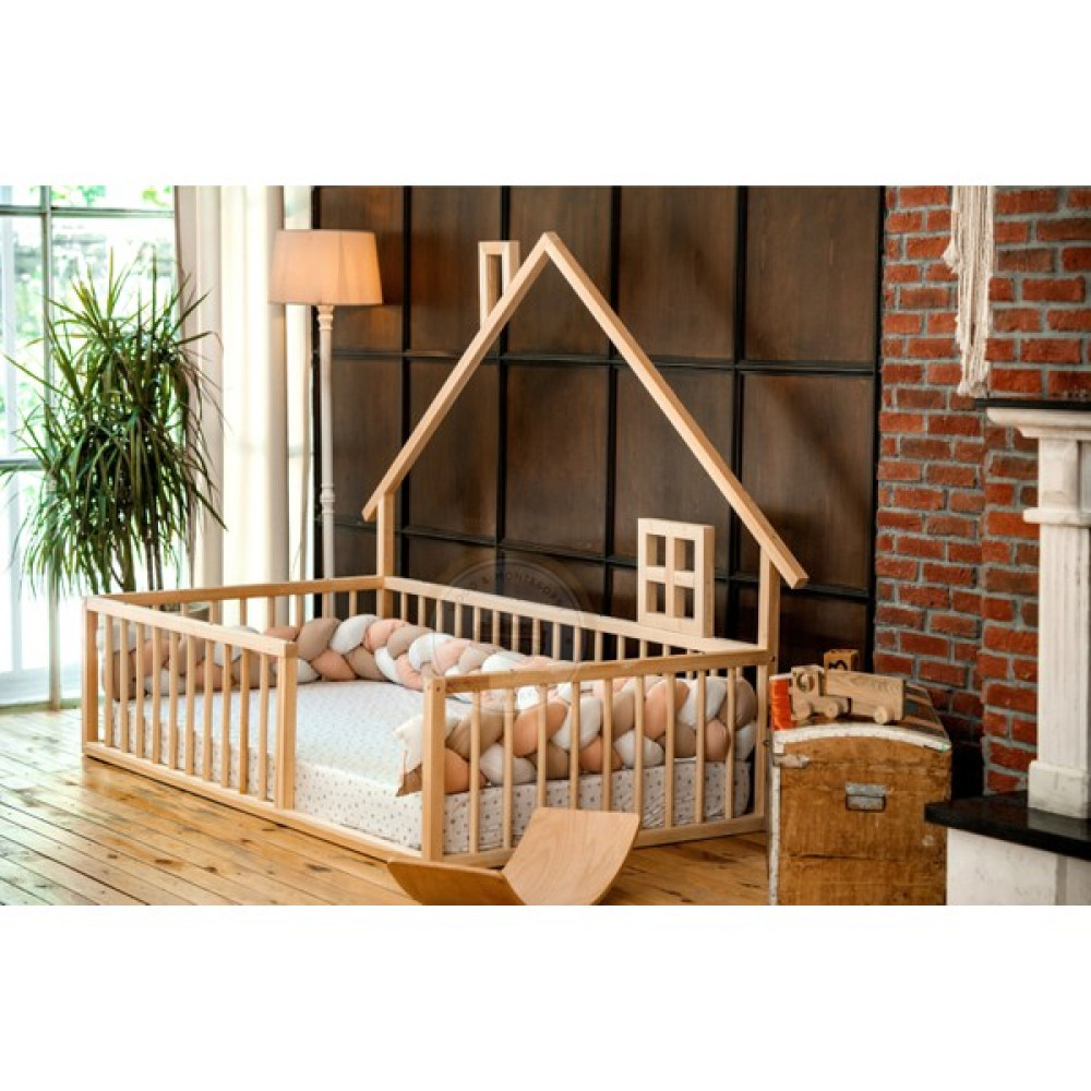 Wood and Montessori Woodandmontessori Montessori Doğal Ahşap Çatılı Çocuk Yer Yatağı - 90 x 190 cm Karyola Fiyatı