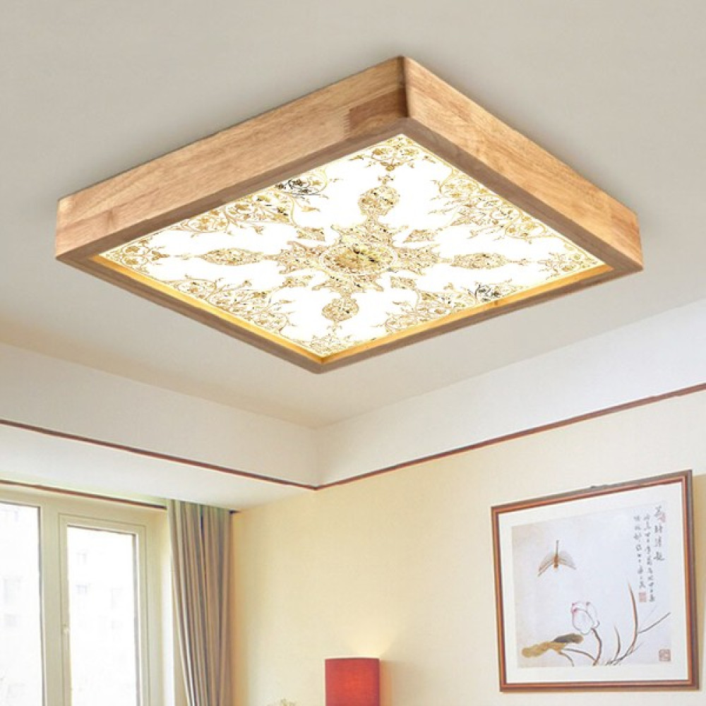 Wood Design World Ahşap Çerçeve Kenar Motifli Tavan LED Aydınlatma Avize - Beyaz - 1'li Avize Fiyatı
