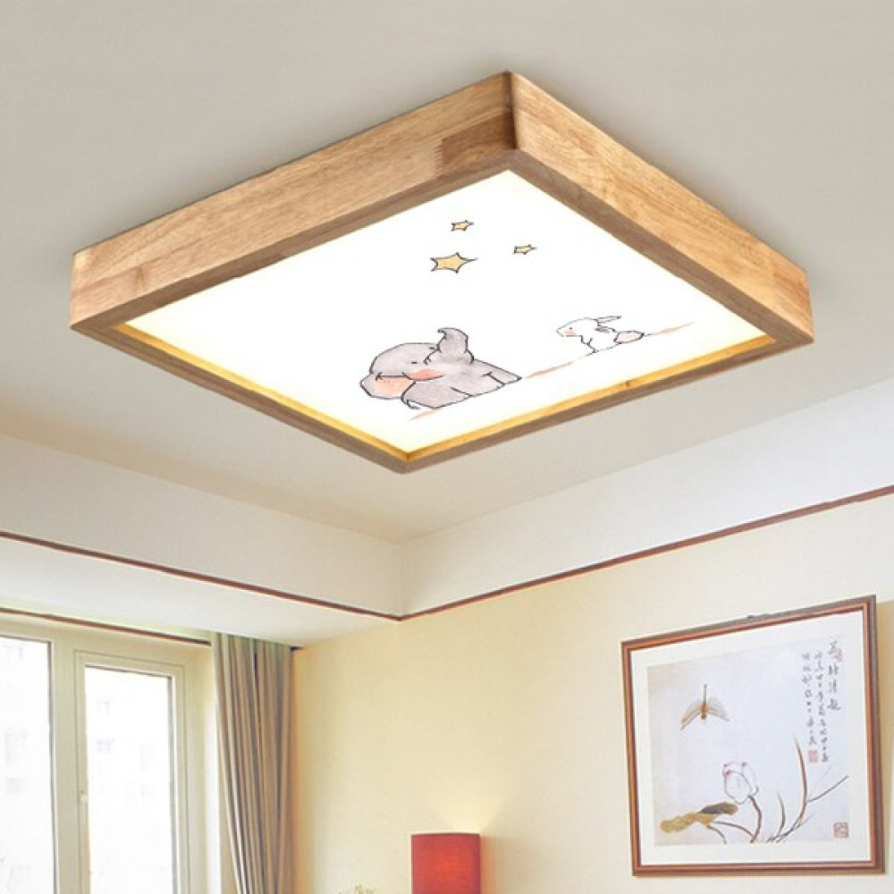Wood Design World Ahşap Çerçeve Motifli Çocuk Odası Tavan LED Aydınlatma Avize - Beyaz - 1'li Avize Fiyatı