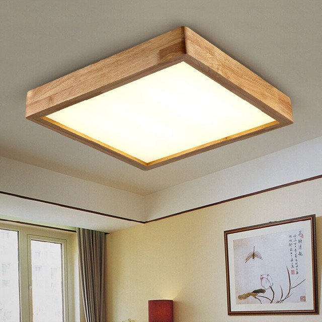 Wood Design World Doğal Ahşap Çerçeve Kare Tavan LED Avize - Modern Salon ve Ofis Aydınlatması -60x60cm - Beyaz - 1 Avize Fiyatı
