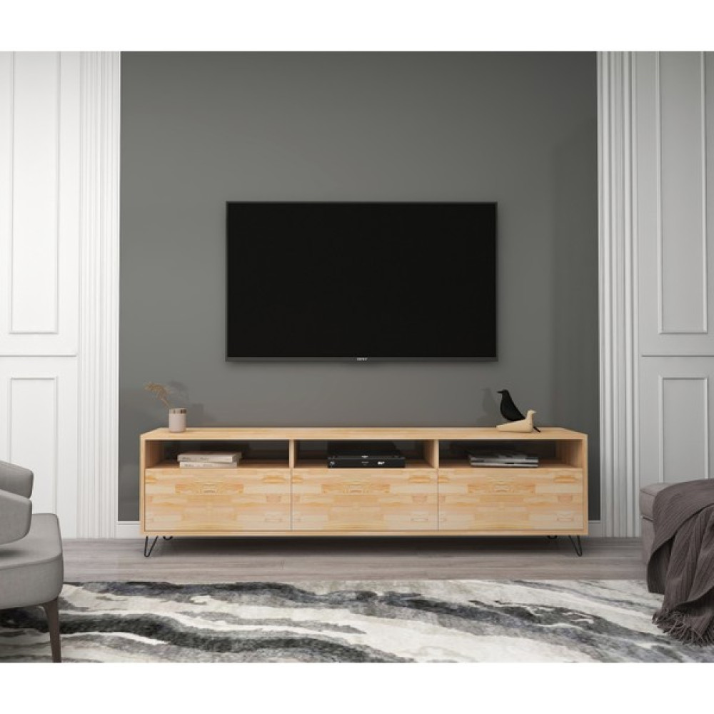 Wood Face Holmes Ceviz Televizyon Sehpası ve Ünitesi 174X30 Masif Dekoratif Metal Firkete Ayaklı - Ahşap Tv Ünitesi / Sehpası Fiyatı