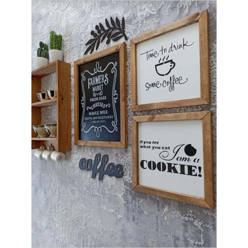 Wood Home Works Kahve Köşesi Gerçek Ahşap Mutfak Dekor - Ceviz Duvar Rafı Fiyatı