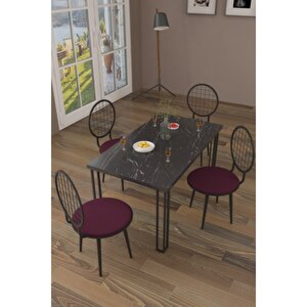 Wood House Özüm Masa Sandalye Takımımermer -bordo Yemek & Mutfak Masası Fiyatı