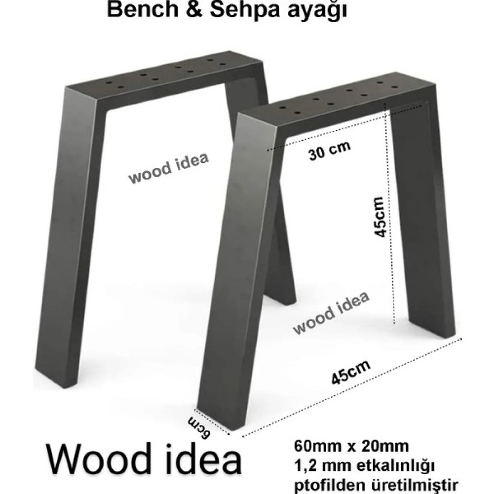 Wood Idea 45 cm Metal Bench-Bank-Sehpa-Orta Sehpa Ayağı 2 Adet Ayak 42 cm Mobilya Ayağı Orta Sehpa Fiyatı