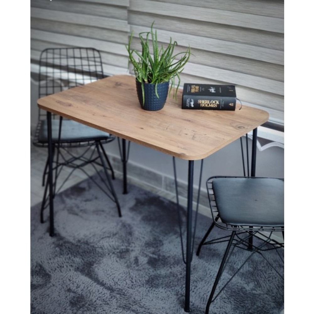 Wood İdea Metal Ayaklı 60X90 Mutfak Masası Balkon Masası Çalışma Masası - Atlantik Çam - 60 x 90 Yemek & Mutfak Masası Fiyatı