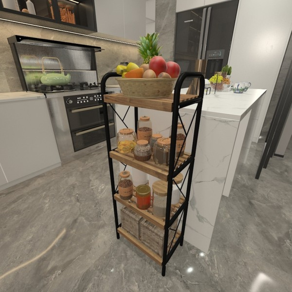 Wood In Wonderland Siyah 4 Katlı Mutfak Düzenleyici Raf Banyo Rafı Şampuanlık Duvar Rafı Fiyatı