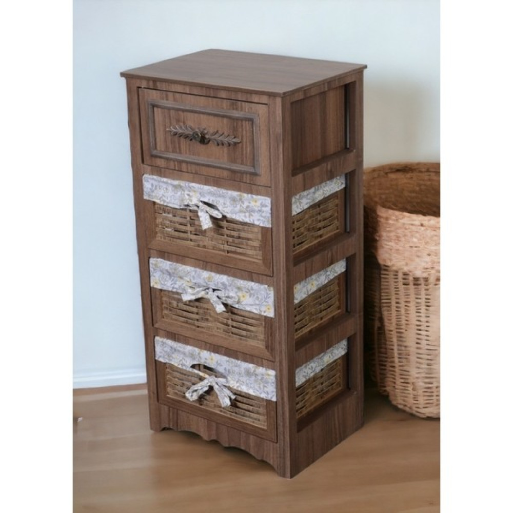 Wood Luck Ahşap 4 Çekmeceli Hasır Görünümlü Sebzelik - Kahverengi Saklama Kapları Fiyatı