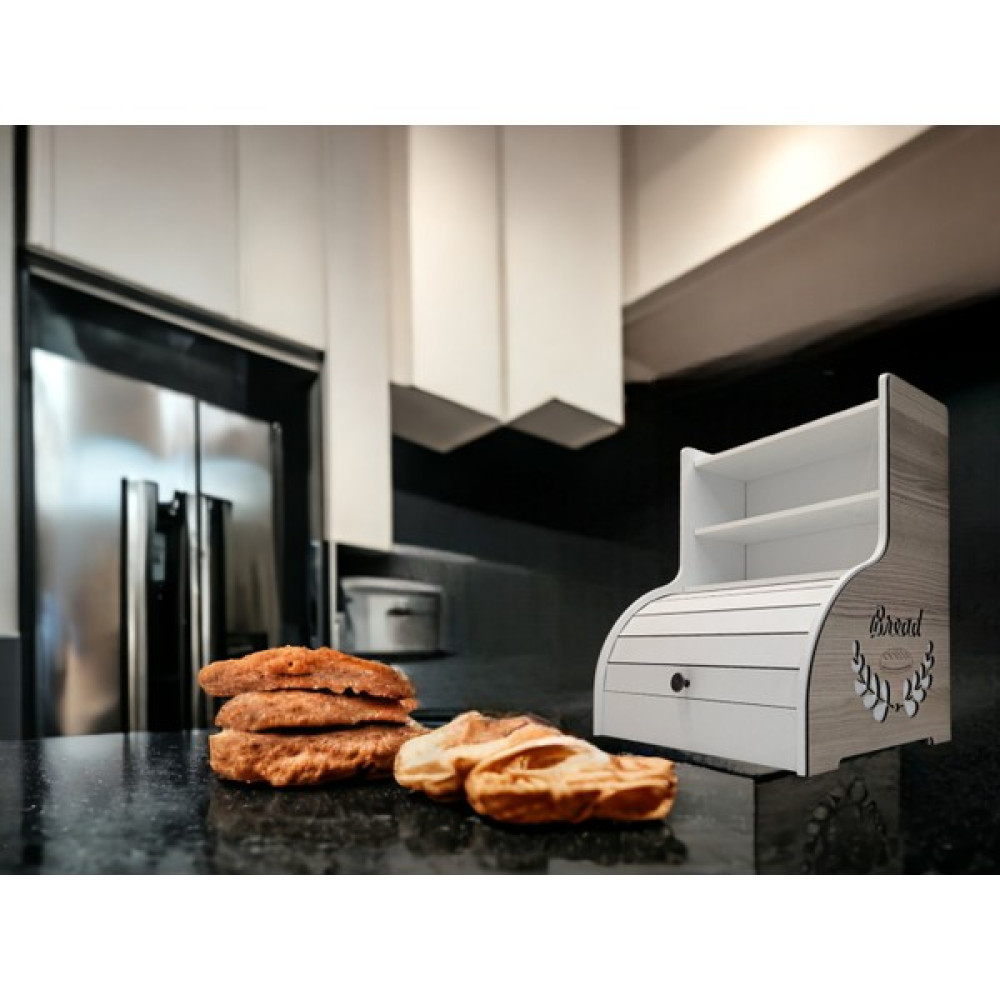Wood Luck Ahşap Raflı Ekmeklik, Sürgü Kapak 2 Adet Üst Raflı Ekmeklik Beyaz - Rustik Desen Mutfak Dolabı / Mobilyası Fiyatı