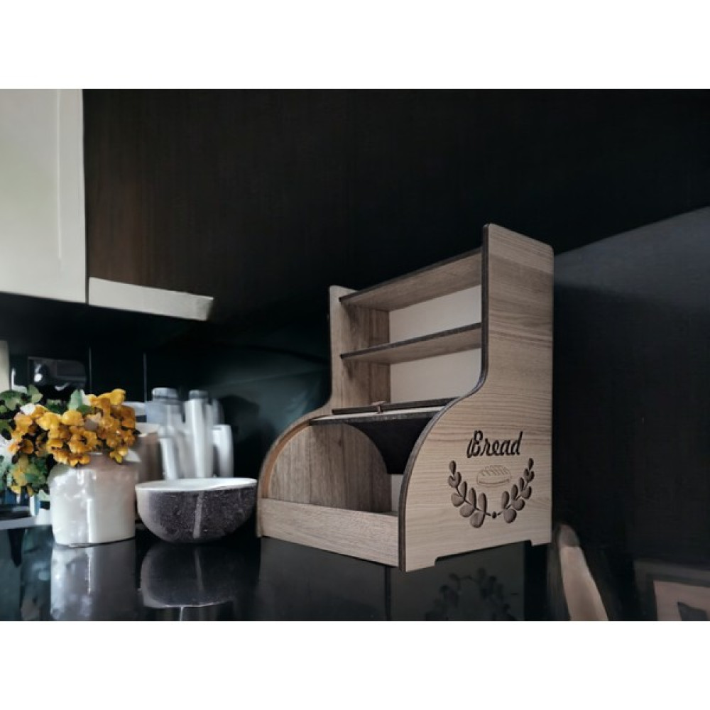 Wood Luck Ahşap Raflı Ekmeklik, Sürgü Kapak 2 Adet Üst Raflı Ekmeklik Rustik - Rustik Desen Mutfak Dolabı / Mobilyası Fiyatı