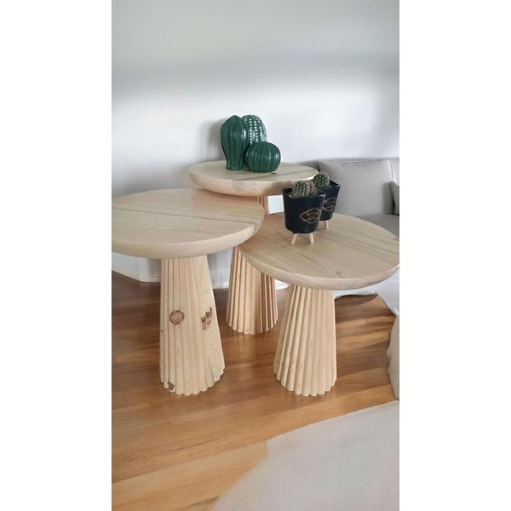 Wood Wooden Ahşap 3’Lü Set Fitilli Mantar Yan Sehpa Modern Fiskos / Çiçeklik / Zigon Sehpa Yan Sehpa Fiyatı