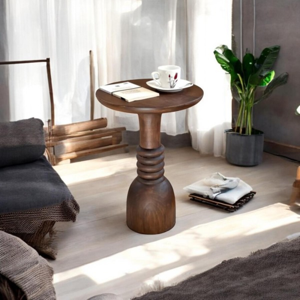 Wood Woodenahşap Tekli Mantar Yan Sehpa Modern Ceviz Renk 50 cm Yan Sehpa Fiyatı