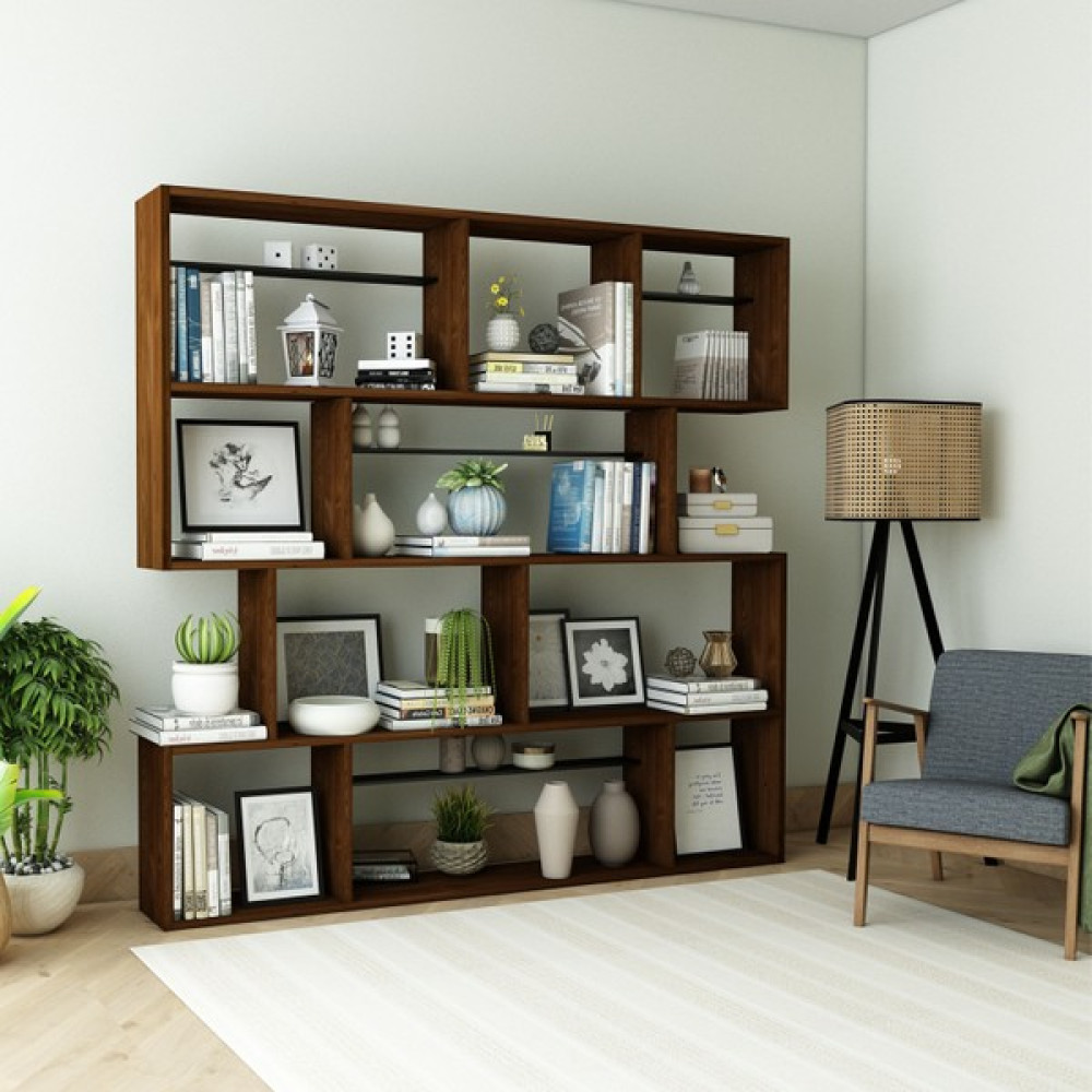 Wood Work Antalya Masal Kitaplık Masif Ağaç Ceviz Renk 200X200 Kitaplık Fiyatı