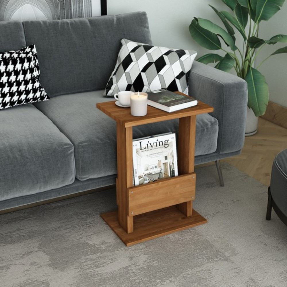 Wood Work Antalya Teak Renk Masif Ağaç Gövdeli Çok Amaçlı Koltuğa Geçmeli C Yan Sehpa Yan Sehpa Fiyatı