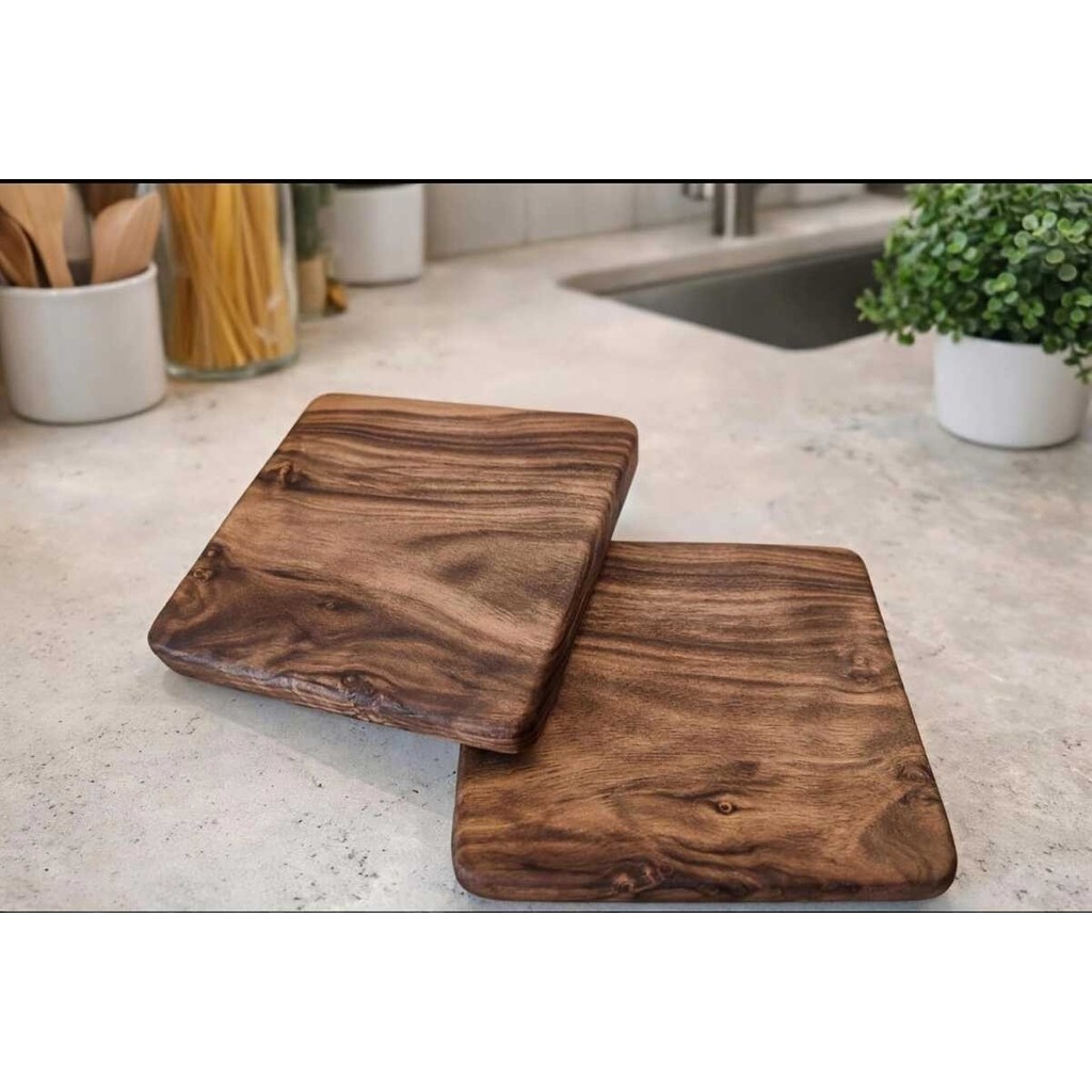 WoodBay 2 Adet Ceviz Ağacı Nihale 16X16 cm – Doğal Masif Ahşap Tencere & Çaydanlık Altlığı Tencereler Fiyatı