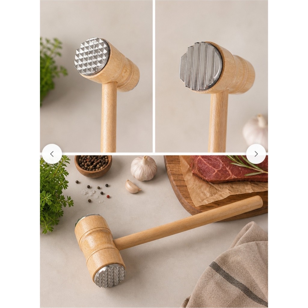 WoodBay Et Dövme Tokmağı 26 cm Ahşap Saplı Çift Başlı Paslanmaz Çelik Et Yumuşatıcı Çekiç | Et Dövücü Çamaşır Yıkama Fiyatı