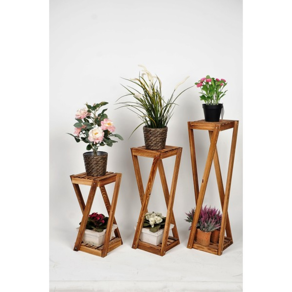 Wooden City Ahşap Çiçeklik Ahşap Üçlü Saksılık Dekoratif Çiçek Stand 3'lü Set Saksı ve Aksesuarları Fiyatı