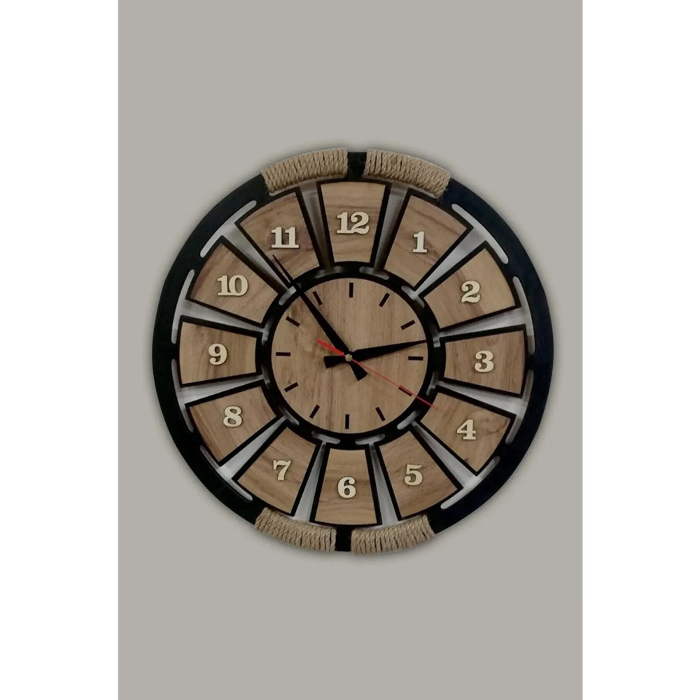 Wooden Factory Ahşap Halatlı Dekoratif 3d Latin Rakamlı Duvar Saati 40cm Hediyelik Duvar Saati Fiyatı