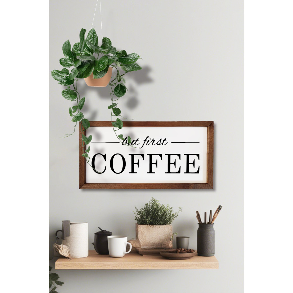 Wooden Factory Kahve Köşesi But First Coffee Ahşap Çerçeve 40 cm Beden Tablo & Poster Fiyatı