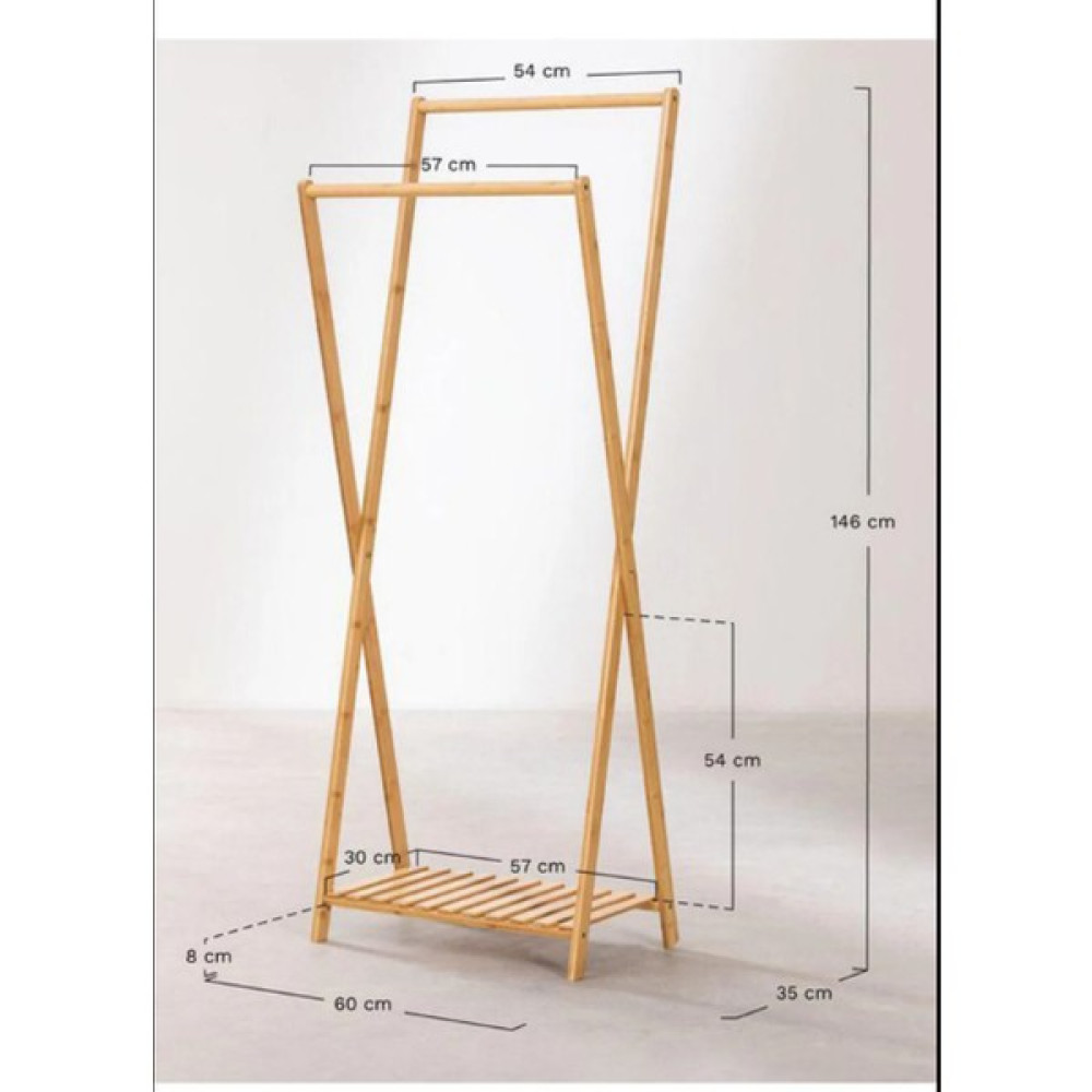 Wooden Women World Ahşap Ayaklı Elbise Askısı Portmanto Kıyafet Konfeksiyon Askısı Ayakkabılık Askılık 146*60 WWW2023004003 - Ahşap Rengi Eşya Saklama / Düzenleme Fiyatı