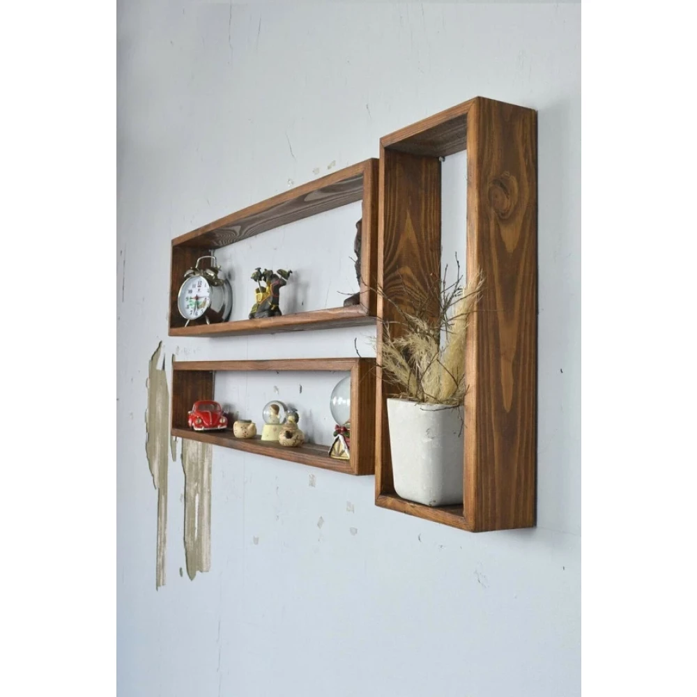 Wooden Women World Ahsap Dikdortgen Dekoratif Raf 3 Adet Kitaplık - Duvar Rafı & CD / DVD Rafı Fiyatı