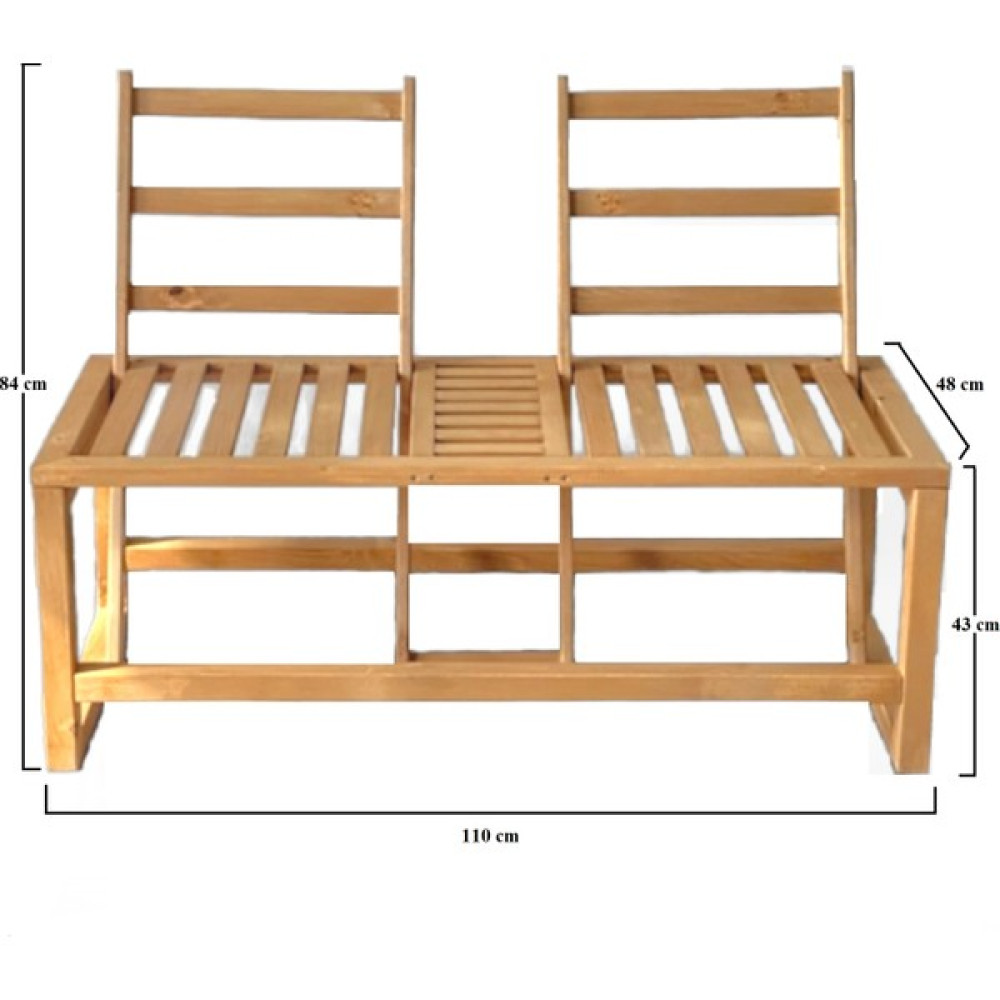 Woodenka Masif Çam Doğal Ahşap Çift Yönlü Bahçe Aşk Bankı 110 x 48 cm Bench Sandalye Dış Mekan Teras Teak Rengi Oto Boyaları Fiyatı