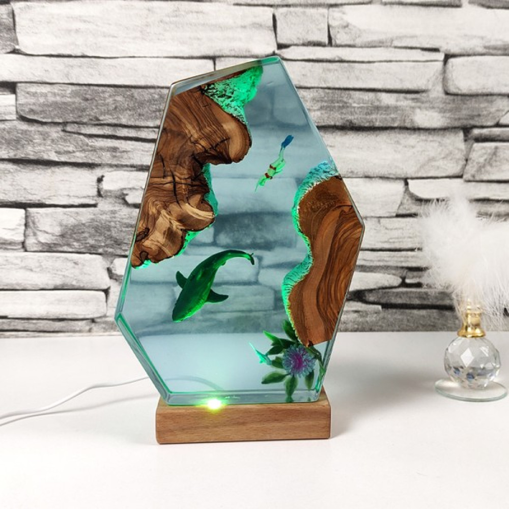 Woodenrex Derin Okyanus -Gece Lambası, Serbest Dalış, Epoksi Masa Lambası, Hediyelik - Açık Mavi Masa Lambası Fiyatı