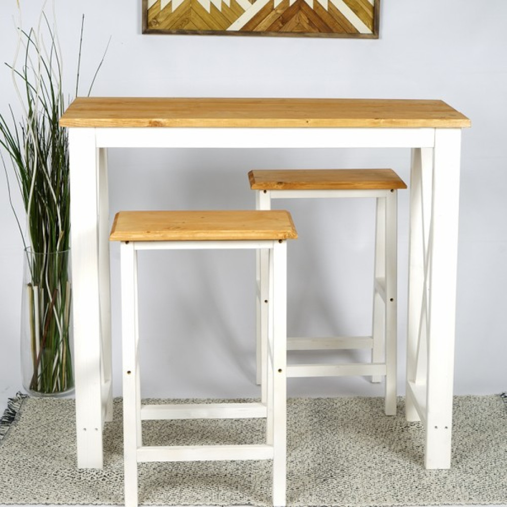 Woodensa Bar Masası Çok Amaçlı Masa Mutfak Masası Takımı (Kiraz-Beyaz) - Ahşap Bahçe Masası Fiyatı