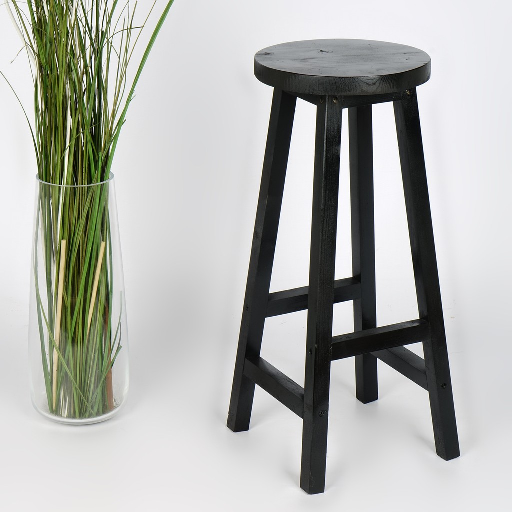 Woodensa Siyah Bar Sandalyesi Masif Ahşap Yuvarlak Tabure 70 cm Yükseklik Özellikli Standart Sandalye Fiyatı