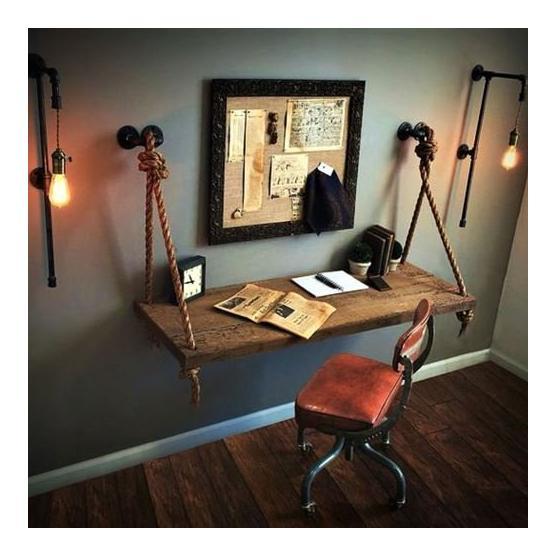 Woodesk 100x40 cm Ceviz Renk Masif Ağaç Halatlı Çalışma Masası