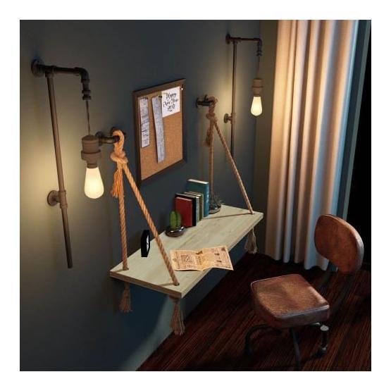 Woodesk 100x40 cm Natural Renk Masif Ağaç Halatlı Çalışma Masası