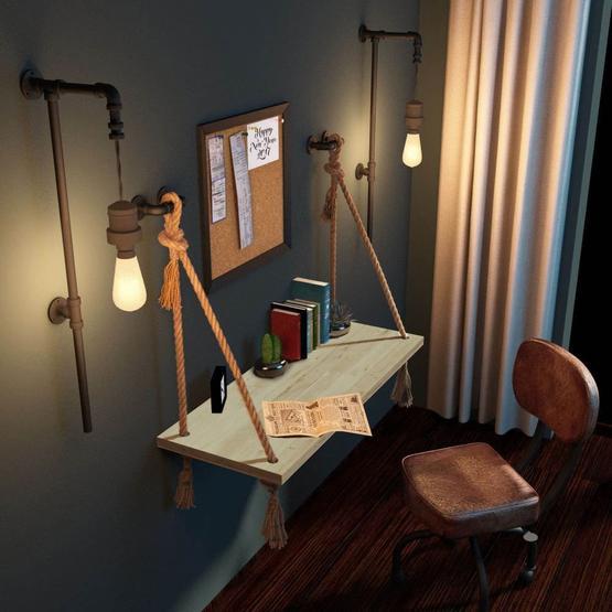 Woodesk 100x40 cm Natural Renk Masif Ağaç Halatlı Çalışma Masası