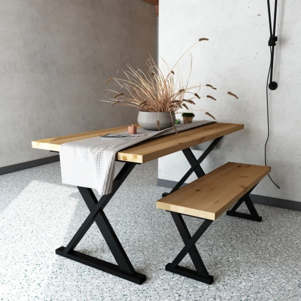 Woodesk Ardic Masif Natural Renk 180X80 Bankli Yemek Masasi Cpt7683-180 Yemek & Mutfak Masası Fiyatı