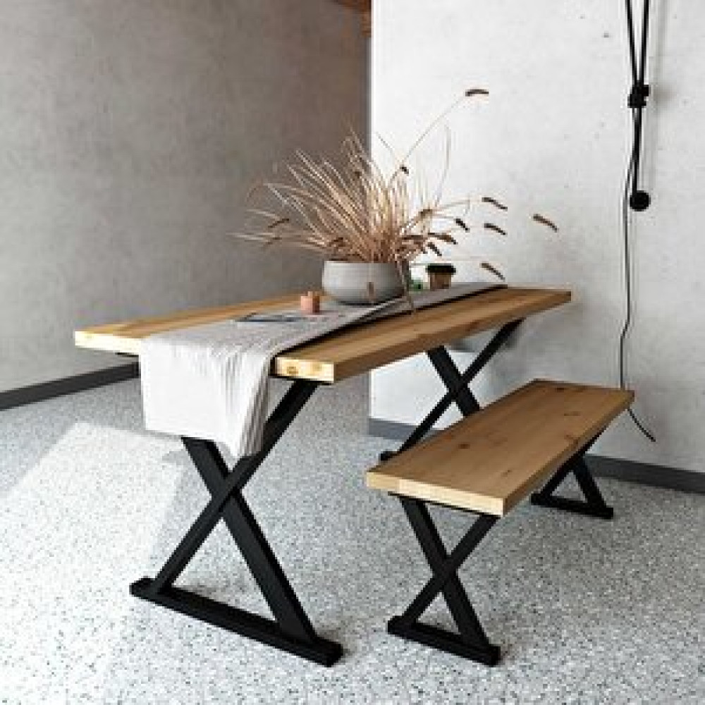 Woodesk Ardıç Masif Natural Renk Banklı Yemek Masası 140x70, Cpt7682-140 140x70 cm Masa - Sandalye Seti / Takımı Fiyatı